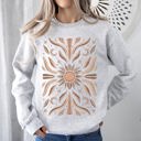 Large Ash Light Gray Boho Radiant Sun Celestial Mandala Print Cozy Fleece Lined Warm Winter Edition Sweatshirt