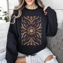 Large Black Boho Radiant Sun Celestial Mandala Print Cozy Fleece Lined Warm Winter Edition Sweatshirt