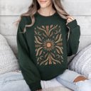 Large Forest Green Boho Radiant Sun Celestial Mandala Print Cozy Fleece Lined Warm Winter Edition Sweatshirt