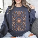 Small Dark Gray Heather Boho Radiant Sun Celestial Mandala Print Cozy Fleece Lined Warm Winter Edition Sweatshirt