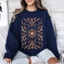 Medium Navy Boho Radiant Sun Celestial Mandala Print Cozy Fleece Lined Warm Winter Edition Sweatshirt