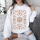 XXL White Boho Radiant Sun Celestial Mandala Print Cozy Fleece Lined Warm Winter Edition Sweatshirt