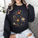Medium Black Meadow Magic Soft Floral Print Delicate Blossoms On Cozy Knit Vintage Inspired Everyday Wear Sweatshirt