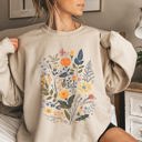 XL Sand Meadow Magic Soft Floral Print Delicate Blossoms On Cozy Knit Vintage Inspired Everyday Wear Sweatshirt