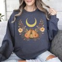 Large Dark Gray Heather Mystical Moth And Moon Enchanted Floral Night Sky Dreamscape Collection Sweatshirt