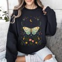 XL Black Twilight Flora and Fauna, Moon, Moth, and Flower Nature Scene Graphic Design Sweatshirt