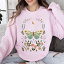 XL Light Pink Twilight Flora and Fauna, Moon, Moth, and Flower Nature Scene Graphic Design Sweatshirt