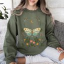 XXXL Military Green Twilight Flora and Fauna, Moon, Moth, and Flower Nature Scene Graphic Design Sweatshirt