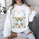 Large White Twilight Flora and Fauna, Moon, Moth, and Flower Nature Scene Graphic Design Sweatshirt