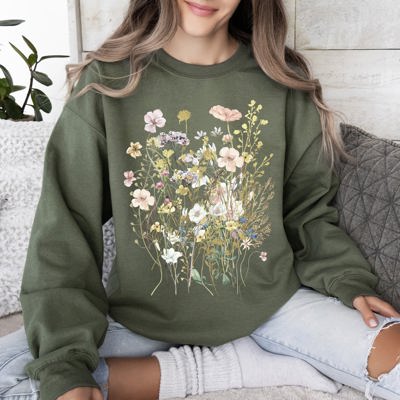 Pressed Flower Bouquet Botanical Artwork Floral Print Vintage Inspired Nature Illustration Sweatshirt