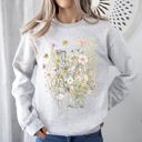 XL Ash Light Gray Pressed Flower Bouquet Botanical Artwork Floral Print Vintage Inspired Nature Illustration Sweatshirt