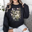 Medium Black Pressed Flower Bouquet Botanical Artwork Floral Print Vintage Inspired Nature Illustration Sweatshirt