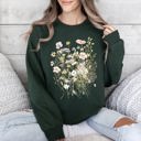 Large Forest Green Pressed Flower Bouquet Botanical Artwork Floral Print Vintage Inspired Nature Illustration Sweatshirt