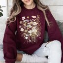 XXL Maroon Pressed Flower Bouquet Botanical Artwork Floral Print Vintage Inspired Nature Illustration Sweatshirt