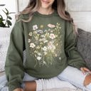 Small Military Green Pressed Flower Bouquet Botanical Artwork Floral Print Vintage Inspired Nature Illustration Sweatshirt