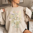 Medium Sand Pressed Flower Bouquet Botanical Artwork Floral Print Vintage Inspired Nature Illustration Sweatshirt