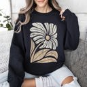 XXXL Black Cozy Soft Retro Flower Bold Floral Boho Print Fleece Lined Weekend Wear Sweatshirt