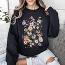 XL Black Butterfly Mountain Meadow Pressed Flower Botanical Print Vintage Inspired Sweatshirt