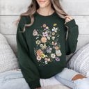 XL Forest Green Butterfly Mountain Meadow Pressed Flower Botanical Print Vintage Inspired Sweatshirt