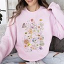 XL Light Pink Butterfly Mountain Meadow Pressed Flower Botanical Print Vintage Inspired Sweatshirt