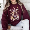 Large Maroon Butterfly Mountain Meadow Pressed Flower Botanical Print Vintage Inspired Sweatshirt