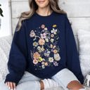 Medium Navy Butterfly Mountain Meadow Pressed Flower Botanical Print Vintage Inspired Sweatshirt