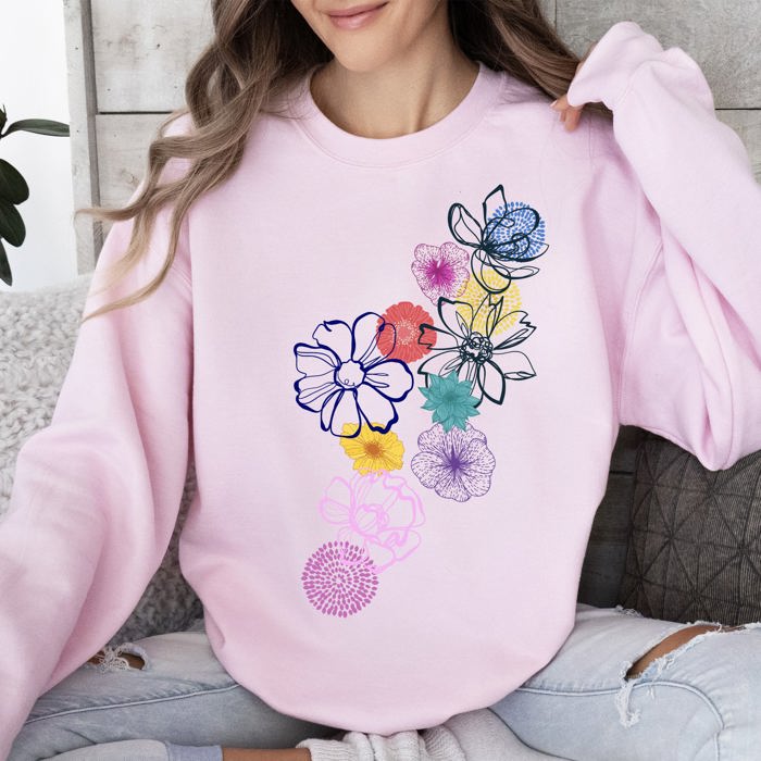 Floral Outlines With Leaves And Flowers In Colorful Graphic Design For Everyday Wear Sweatshirt