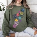 Small Military Green Floral Outlines With Leaves And Flowers In Colorful Graphic Design For Everyday Wear Sweatshirt