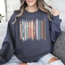 Large Dark Gray Heather Botanical Stripes Tree Sweatshirt
