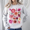 XL Ash Light Gray Vibrant Pressed Flower Botanical Garden Themed Floral Illustration Art Print Sweatshirt