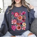 XXXL Dark Gray Heather Vibrant Pressed Flower Botanical Garden Themed Floral Illustration Art Print Sweatshirt