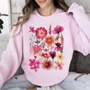 XL Light Pink Vibrant Pressed Flower Botanical Garden Themed Floral Illustration Art Print Sweatshirt