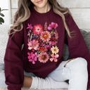 Small Maroon Vibrant Pressed Flower Botanical Garden Themed Floral Illustration Art Print Sweatshirt