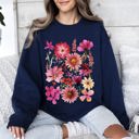 Medium Navy Vibrant Pressed Flower Botanical Garden Themed Floral Illustration Art Print Sweatshirt