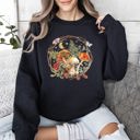 Medium Black Moon, Moth And Mushrooms, Nature, Forest, Cottage Woodland Nightscape Sweatshirt