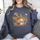 Small Dark Gray Heather Moon, Moth And Mushrooms, Nature, Forest, Cottage Woodland Nightscape Sweatshirt