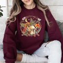 Medium Maroon Moon, Moth And Mushrooms, Nature, Forest, Cottage Woodland Nightscape Sweatshirt