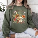 Large Military Green Moon, Moth And Mushrooms, Nature, Forest, Cottage Woodland Nightscape Sweatshirt