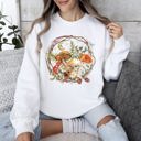 XL White Moon, Moth And Mushrooms, Nature, Forest, Cottage Woodland Nightscape Sweatshirt