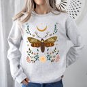 Medium Ash Light Gray Enchanted Moth Garden Floral Print Nature Scene Botanical Garden Artwork Sweatshirt