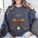 XXL Dark Gray Heather Enchanted Moth Garden Floral Print Nature Scene Botanical Garden Artwork Sweatshirt