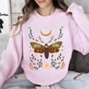 Large Light Pink Enchanted Moth Garden Floral Print Nature Scene Botanical Garden Artwork Sweatshirt