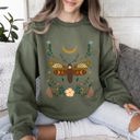 XXL Military Green Enchanted Moth Garden Floral Print Nature Scene Botanical Garden Artwork Sweatshirt