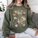 Large Military Green Clover Meadow Pressed Flower Botanical Print Nature Inspired Garden Floral Pattern Sweatshirt