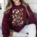 XL Maroon Butterfly Garden Floral Print With Vibrant Butterflies And Blossoms Cozy Sweatshirt
