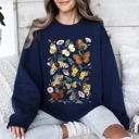 Medium Navy Butterfly Garden Floral Print With Vibrant Butterflies And Blossoms Cozy Sweatshirt