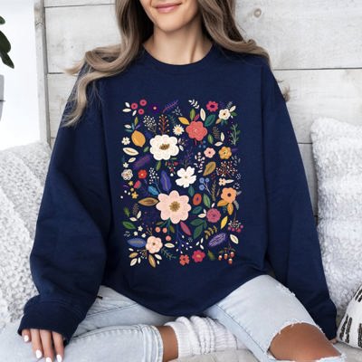 Bloom Brilliance Color-Infused Floral Print Garden Collection Soft Knit Sweatshirt
