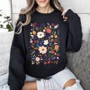 Medium Black Bloom Brilliance Color-Infused Floral Print Garden Collection Soft Knit Sweatshirt
