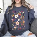 Small Dark Gray Heather Bloom Brilliance Color-Infused Floral Print Garden Collection Soft Knit Sweatshirt