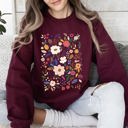 Medium Maroon Bloom Brilliance Color-Infused Floral Print Garden Collection Soft Knit Sweatshirt